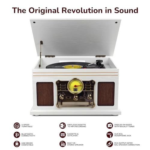 Mahogany Bluetooth Turntable with Speakers E5499
