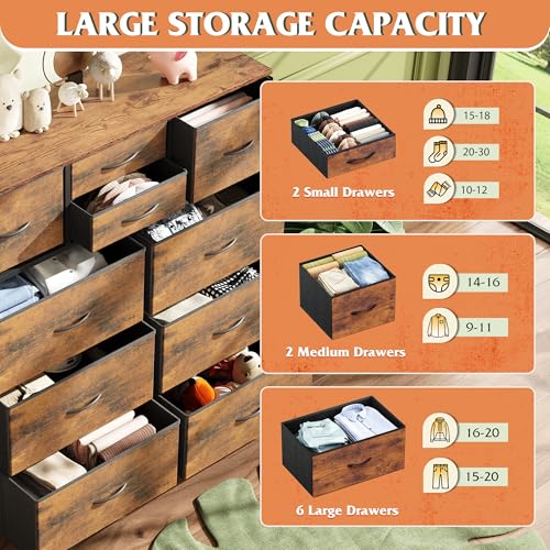 Rustic Brown 10 Drawer Fabric Dresser with Metal Frame L478263