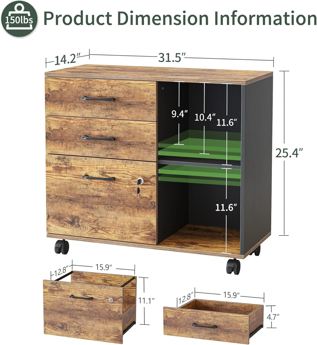 Triple Motor L-Shaped Electric Standing Desk with 3 Drawers, 63 x 24 Inches Rustic Brown Top/Black Frame U808