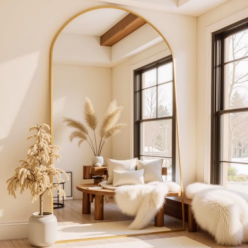 Black 78" Oversized Arched Full Length Floor Mirror with Stand X93439