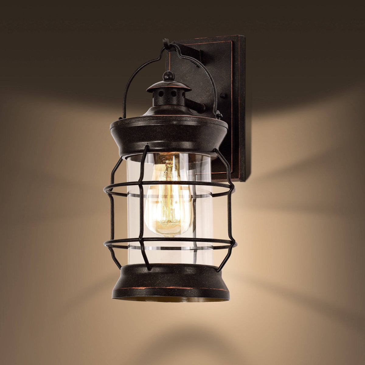 1-Light Oil Rubbed Bronze Outdoor Wall Lantern Sconce with Clear Glass C130229