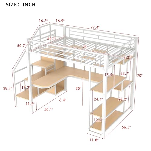 Black Full Size Metal Loft Bed with Storage Staircase and Wardrobe X339
