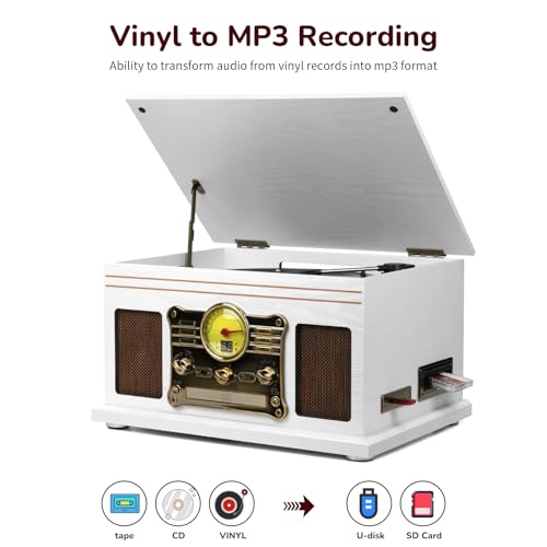 Mahogany Bluetooth Turntable with Speakers E5499