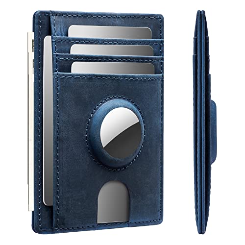 Slim Minimalist Crazy Horse Leather Airtag Card Wallet (Black) U69431