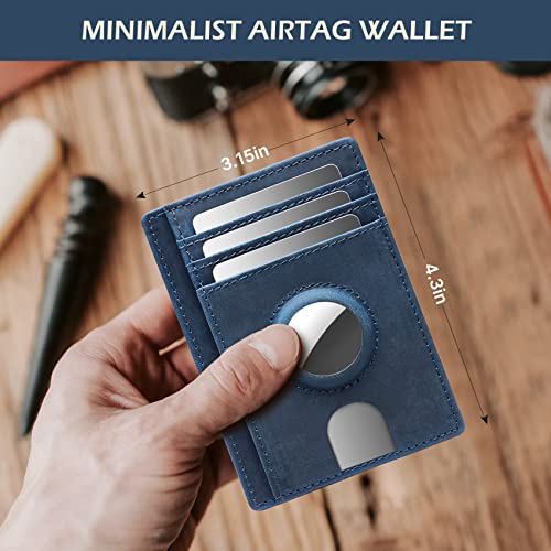 Slim Minimalist Crazy Horse Leather Airtag Card Wallet (Black) U69431