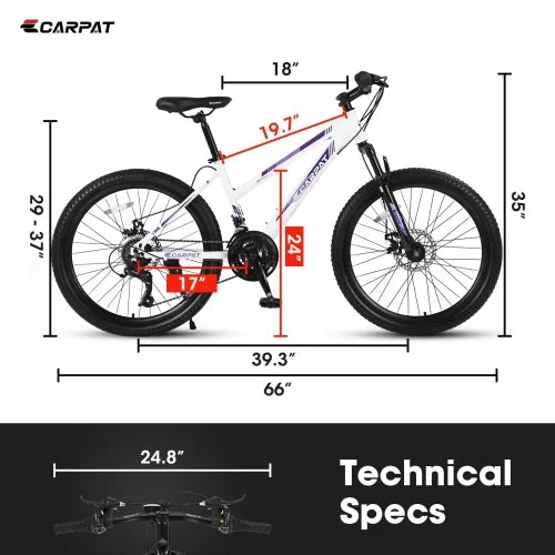 24 inch Mountain Bike with 21 Speeds Gear and Dual Disc Brakes O523755