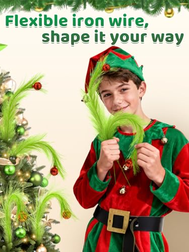 8Pcs Lime Green Fluffy Curly Christmas Tree Picks Decorations with Red Ball A8388