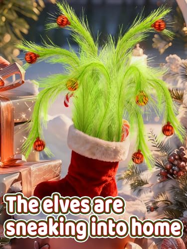 8Pcs Lime Green Fluffy Curly Christmas Tree Picks Decorations with Red Ball A8388