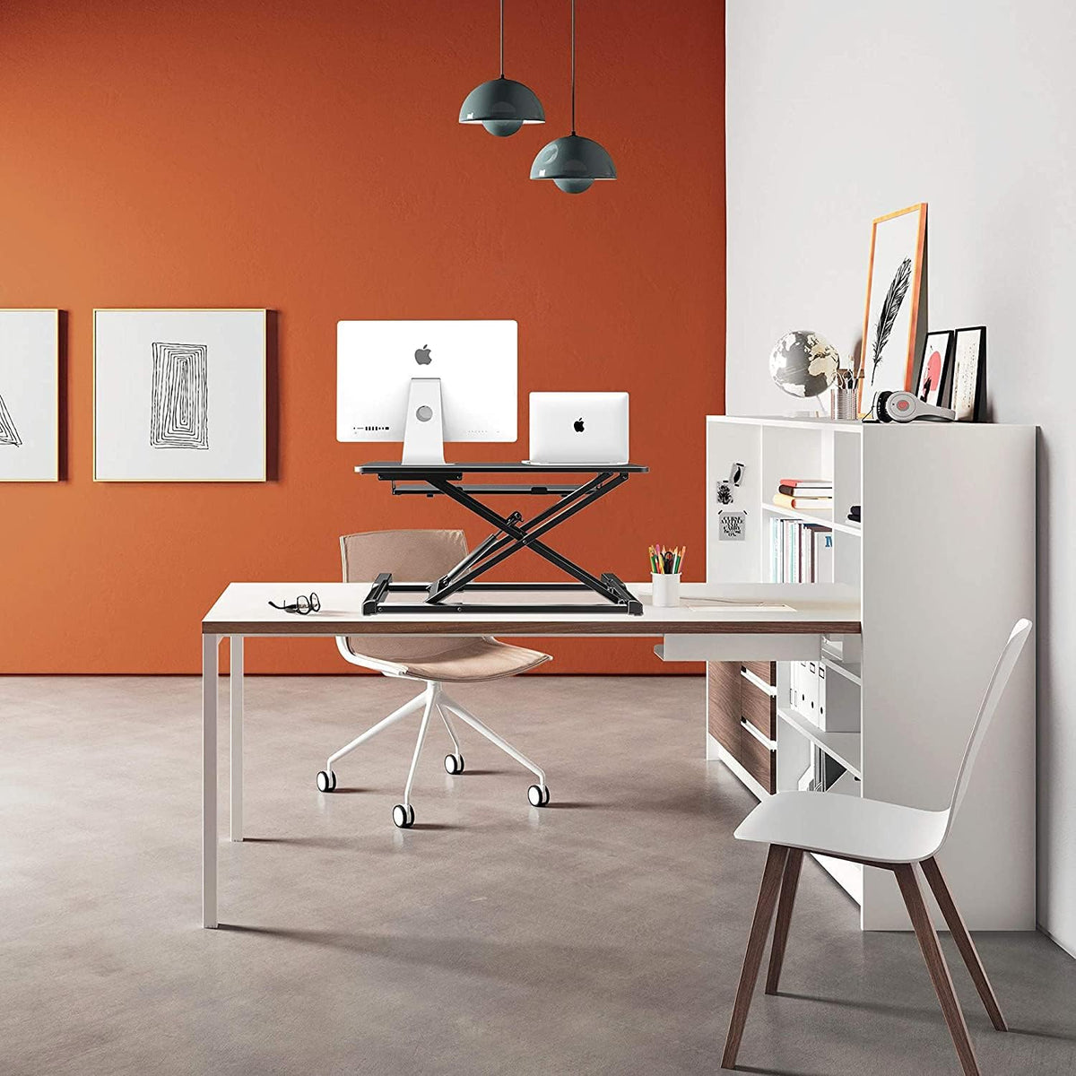 Black Height Adjustable Mobile Standing Desk with Storage Shelf E798
