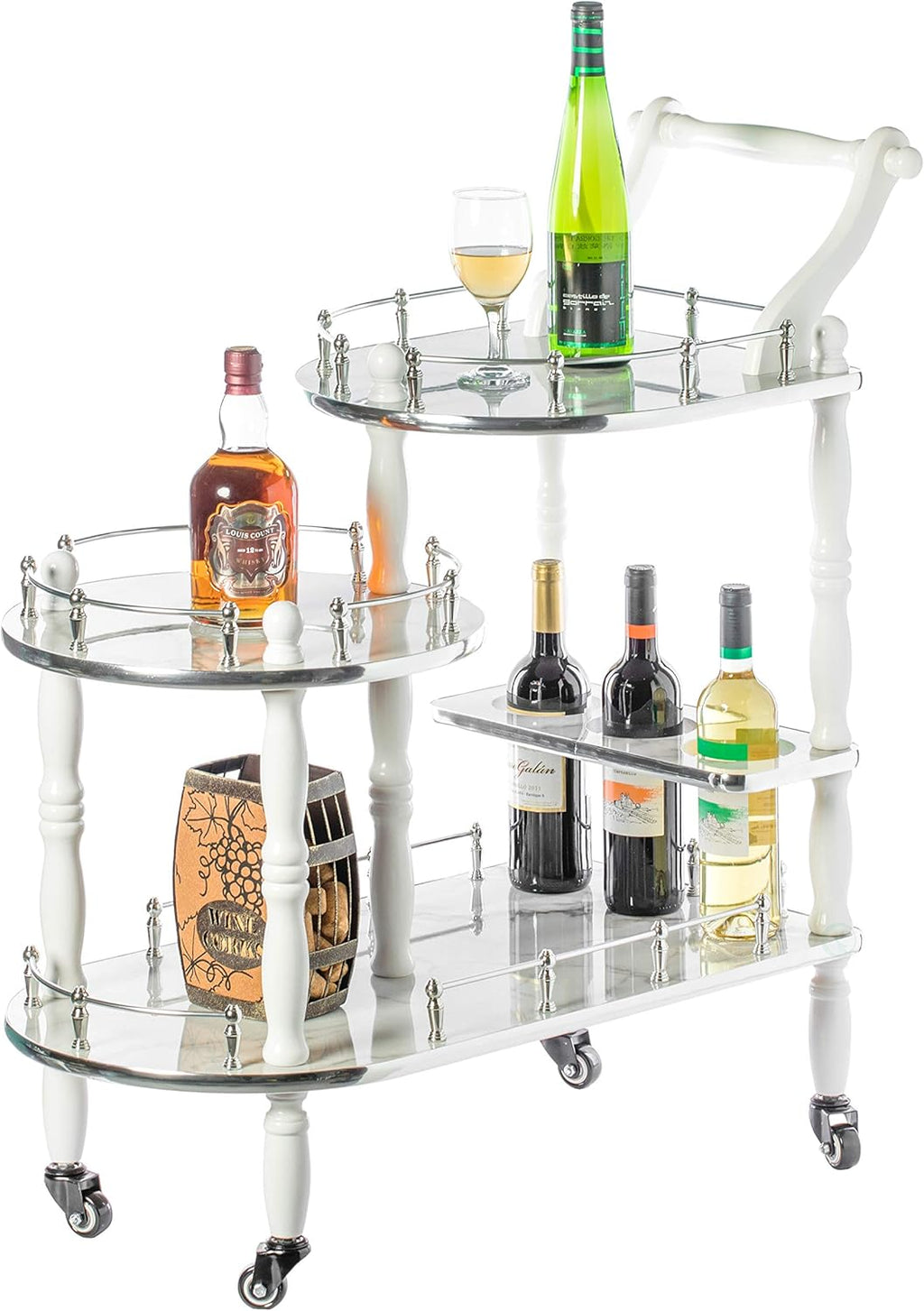 Wood 3 Tier Serving Bar Cart with Rolling Wheels X24454