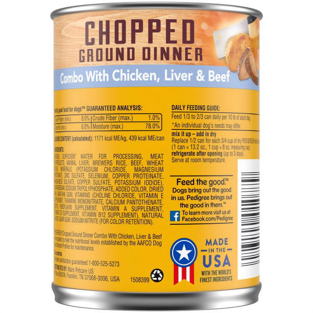 Chicken Beef & Liver Chopped Ground Dinner Wet Dog Food, 13.2 oz Cans, 12 Pack H1794
