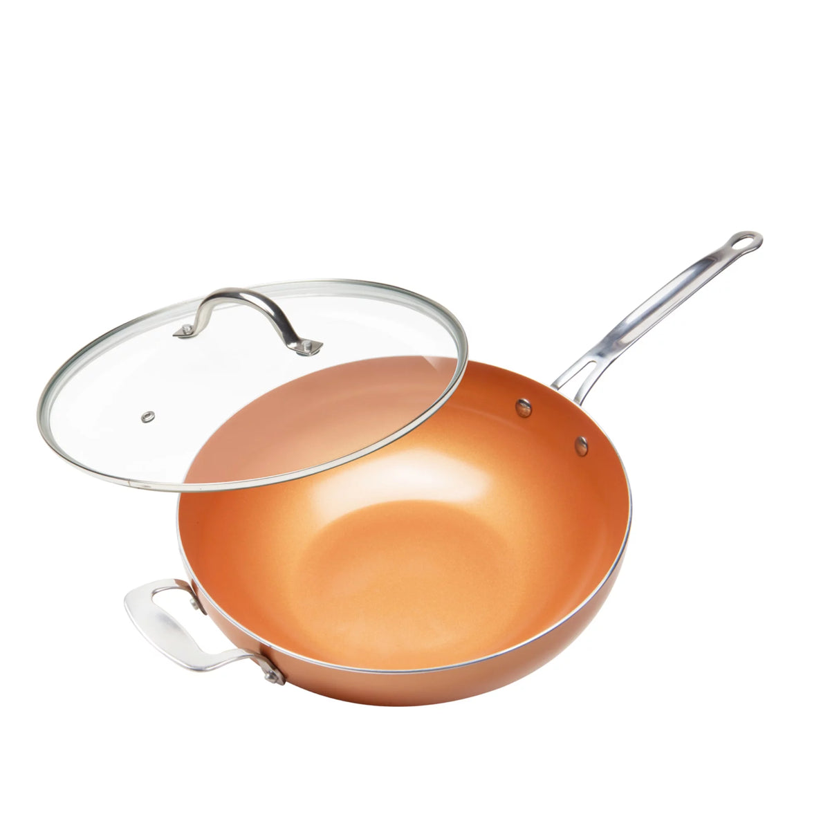 12" Non-Stick Copper Wok with Lid M1735