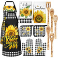 13 Pcs Bee Sunflower Kitchen Decor Set with Wooden Spoons, Kitchen Towels, Apron, Oven Mitts, Pot Holders X51613