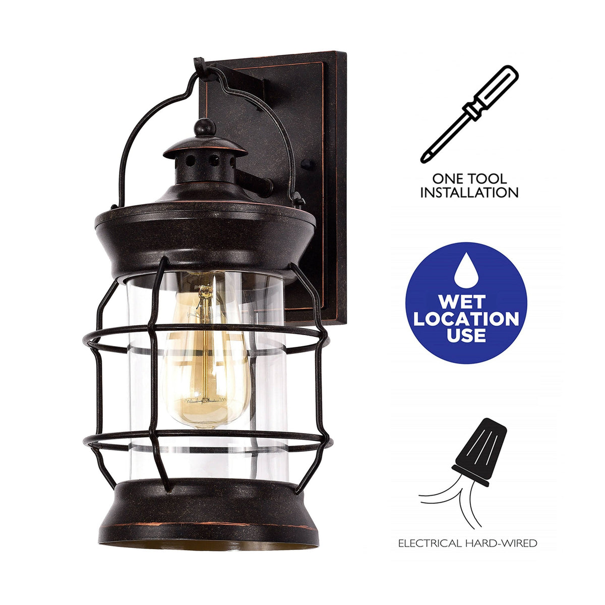 1-Light Oil Rubbed Bronze Outdoor Wall Lantern Sconce with Clear Glass C130229