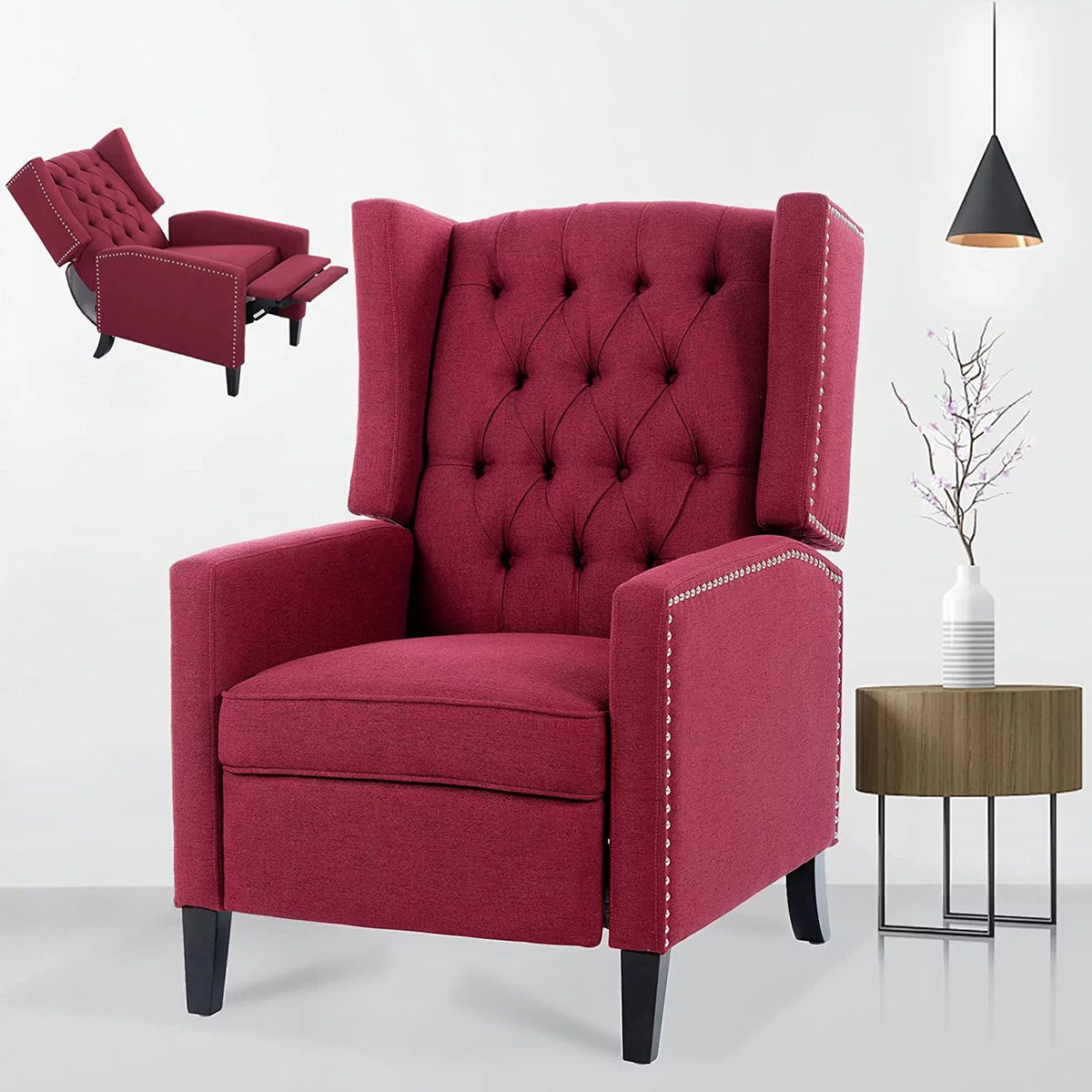 Blue Tufted Fabric Push Back Arm Recliner G244512