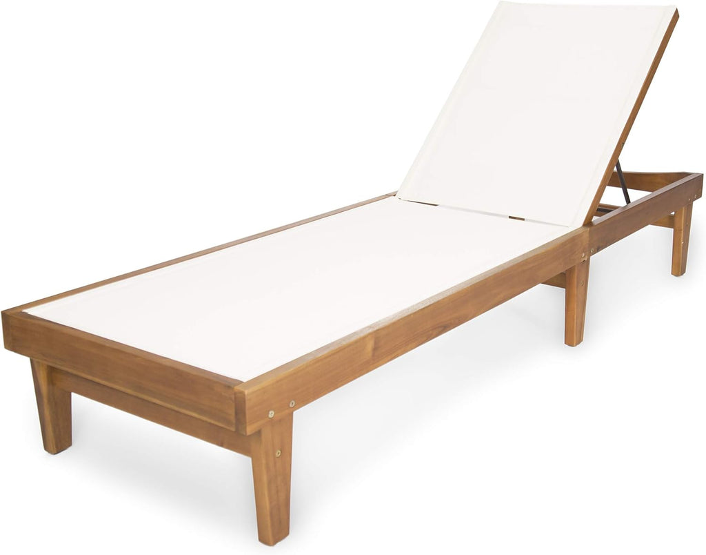 Outdoor Mesh Chaise Lounge with Acacia Wood Frame T85502