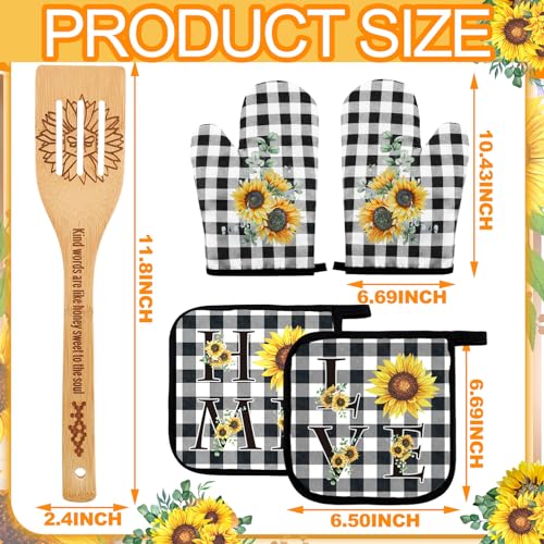 13 Pcs Bee Sunflower Kitchen Decor Set with Wooden Spoons, Kitchen Towels, Apron, Oven Mitts, Pot Holders X51613