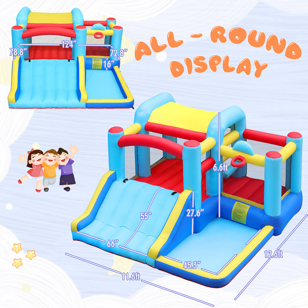 Inflatable Water Slide Bounce House with Splash Pool & Basketball Rim M46873