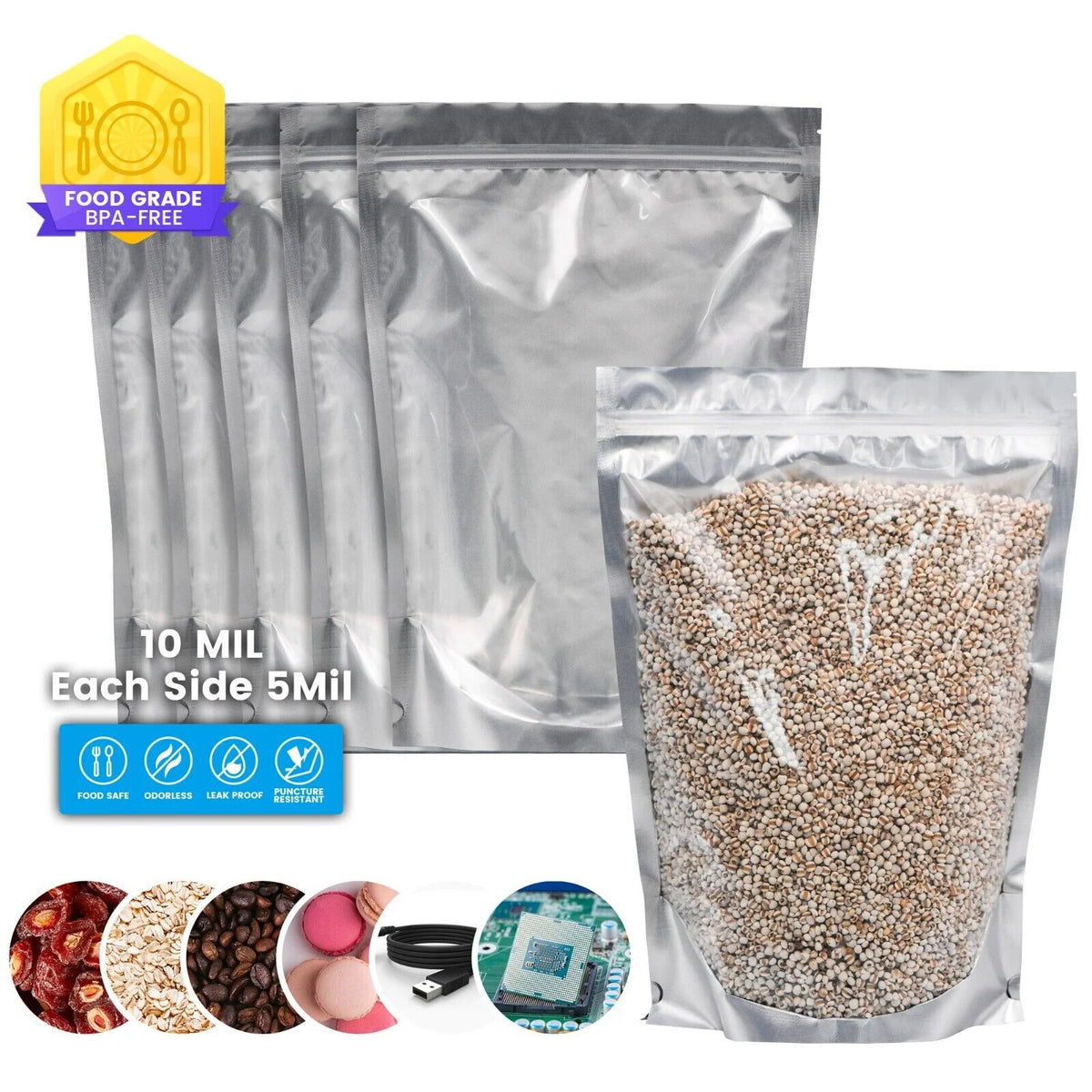 1 Gallon 60pcs Smell Proof Mylar Bags with Clear Window K300