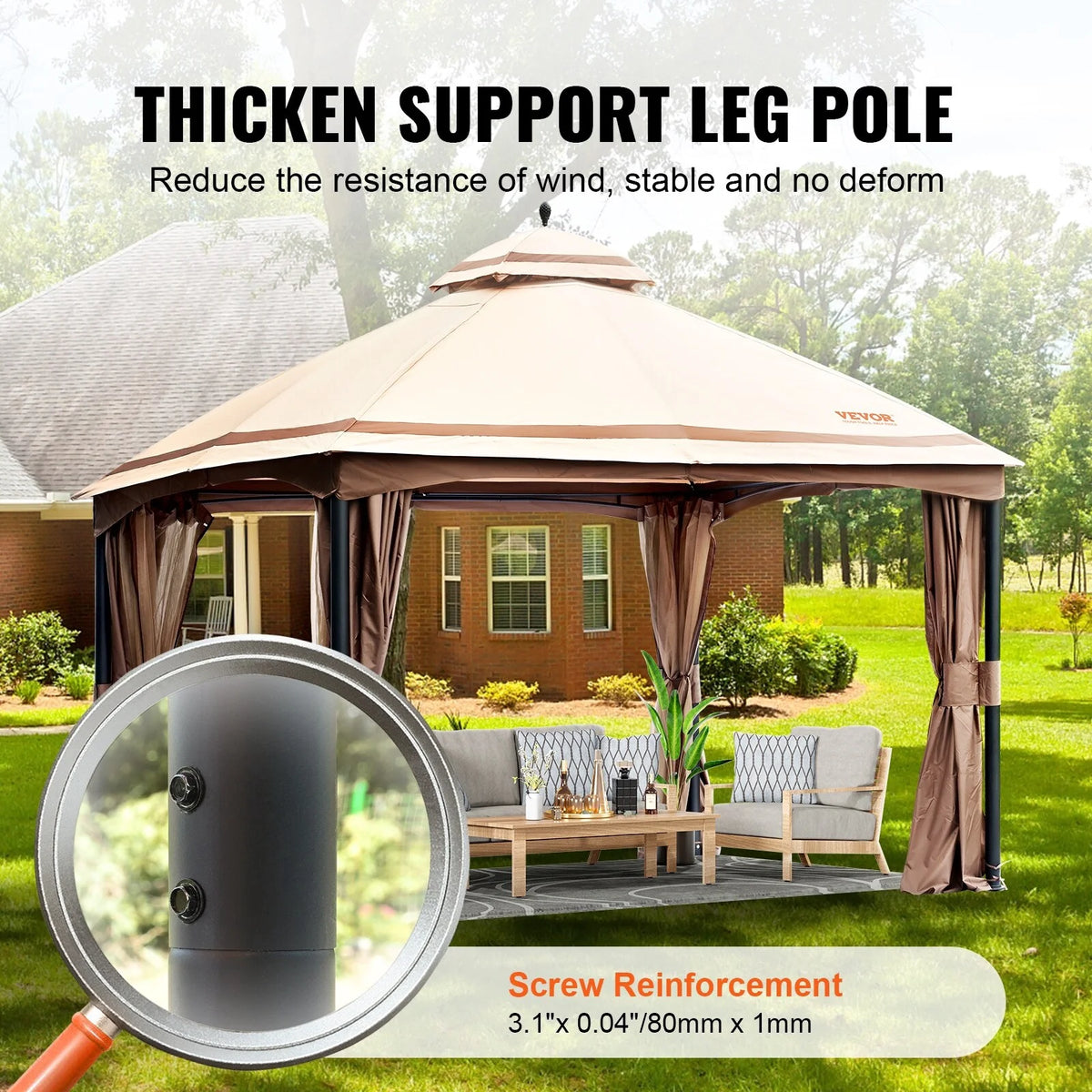 10x13ft Patio Gazebo with Mosquito Net, Metal Frame N77316