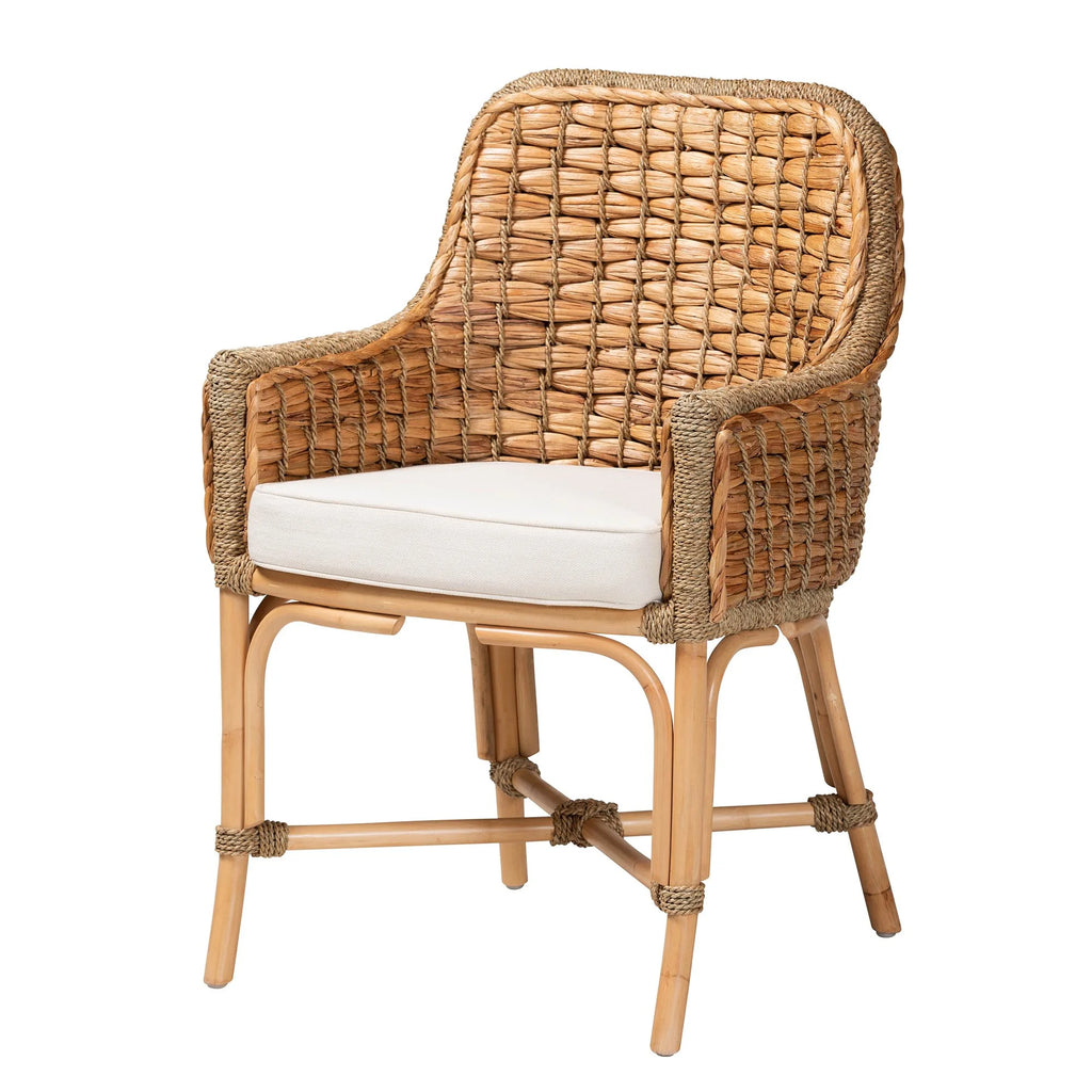 Natural Brown Woven Rattan Dining Arm Chair with Cushion H42250