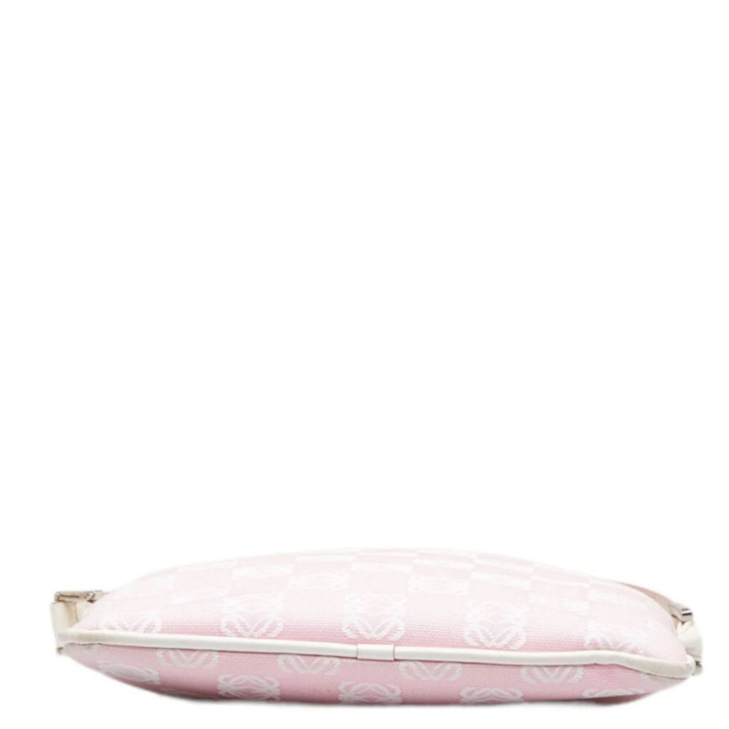 Pre-Owned Pink White Canvas Leather Shoulder Bag H2799