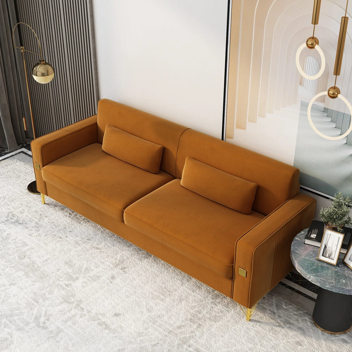 Black Velvet Loveseat with Metal Legs H298