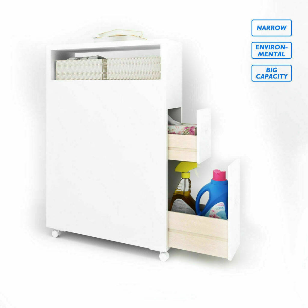 White Wooden Storage Cabinet Organizer with 4 Casters A3677