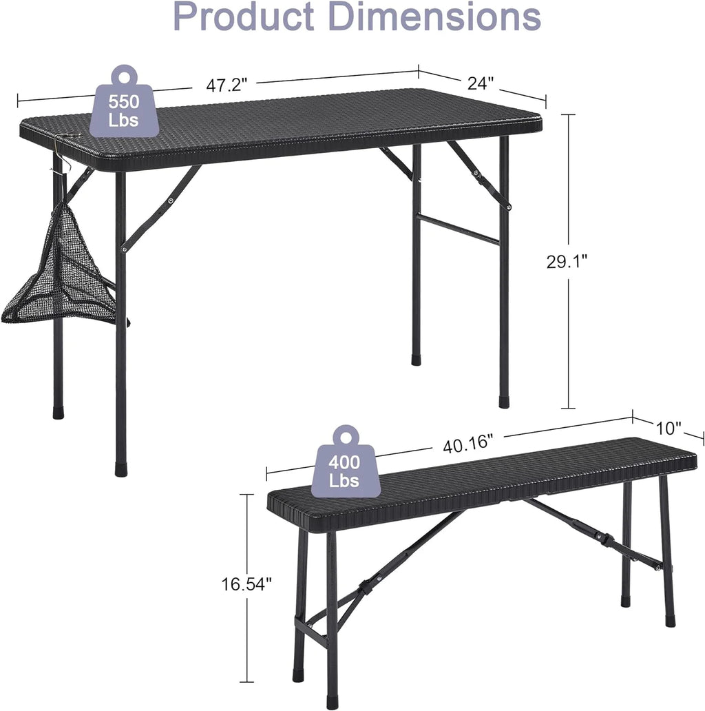 Black 3 Piece Folding Picnic Table with Benches V562099