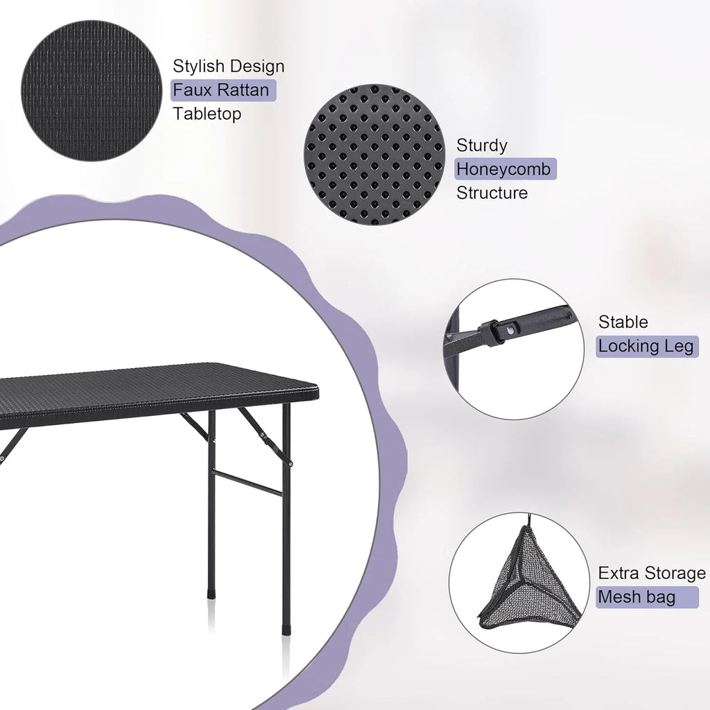 Black 3 Piece Folding Picnic Table with Benches V562099