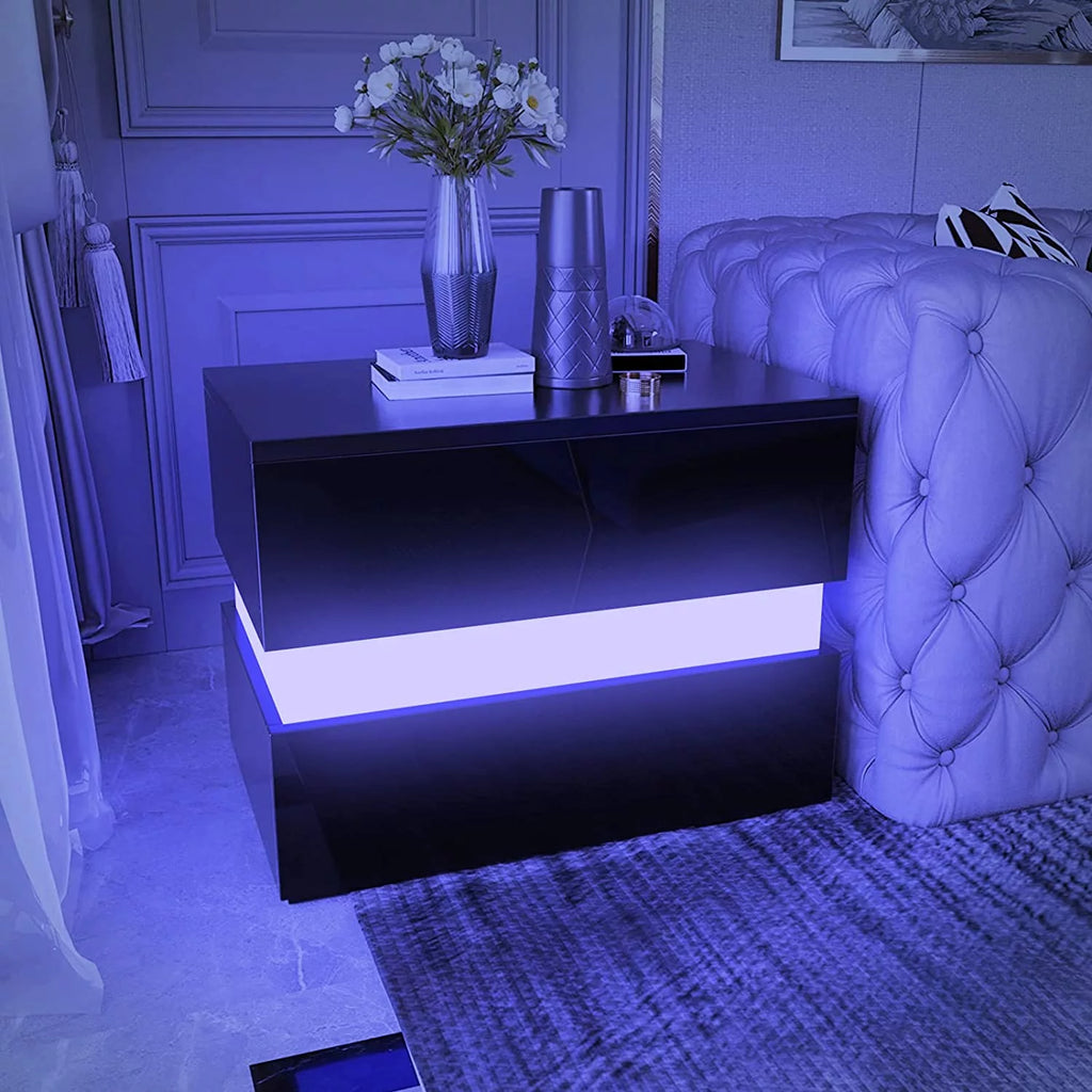Black LED Nightstand Set of 2 with 2 Storage Drawers K958512