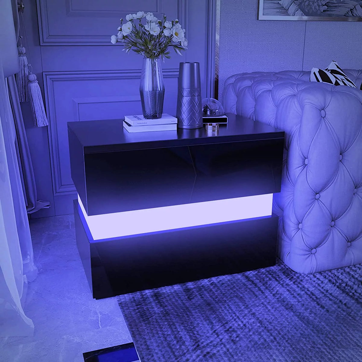 Black LED Nightstand Set of 2 with 2 Storage Drawers K958512