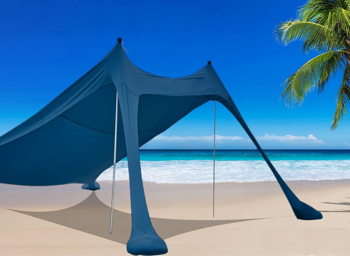 Family Beach Tent Sunshade Canopy Pop Up Sun Shelter 4 Pole with Carry Bag N872819