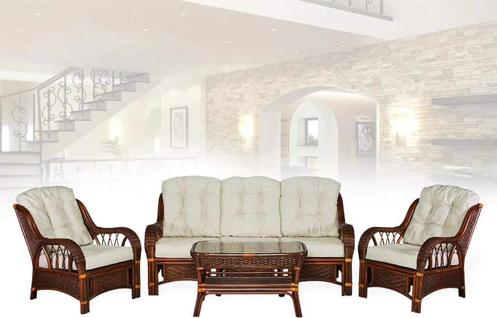 Rectangular Coffee Table Dark Walnut Natural Rattan S814