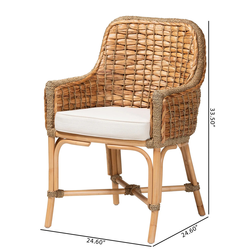 Natural Brown Woven Rattan Dining Arm Chair with Cushion H42250