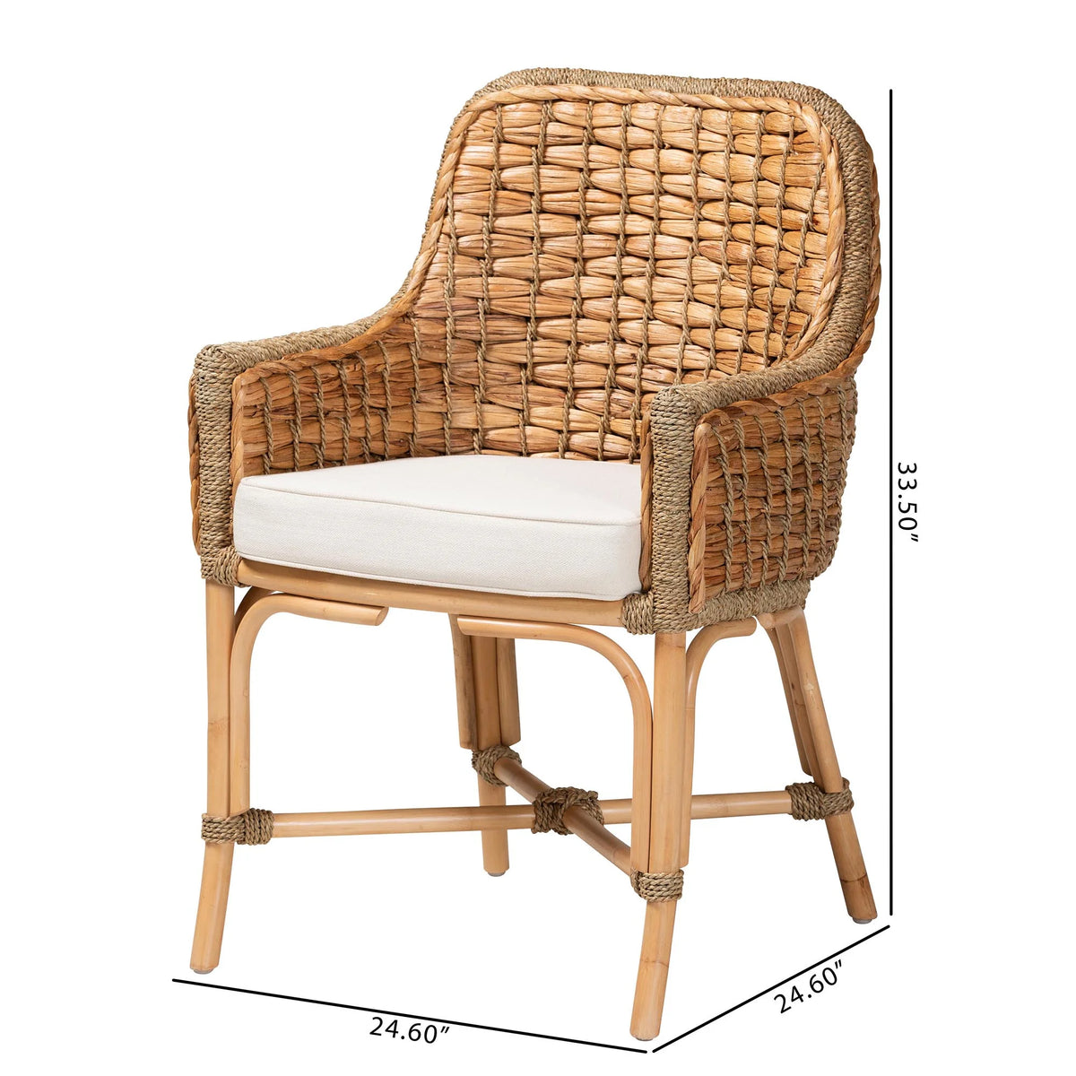Natural Brown Woven Rattan Dining Arm Chair with Cushion H42250