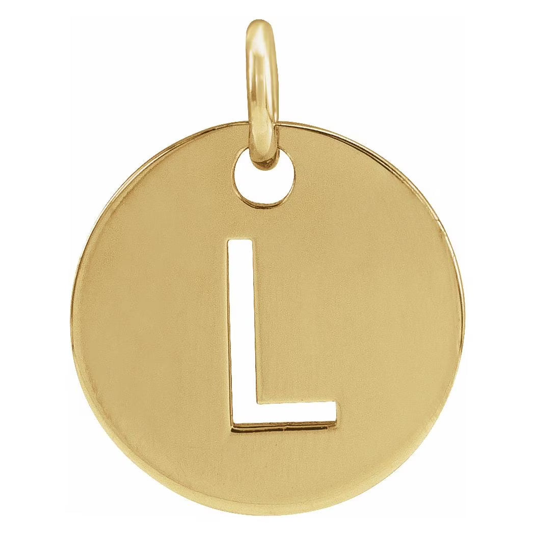 Polished 10mm Initial Disc Pendant Necklace T159