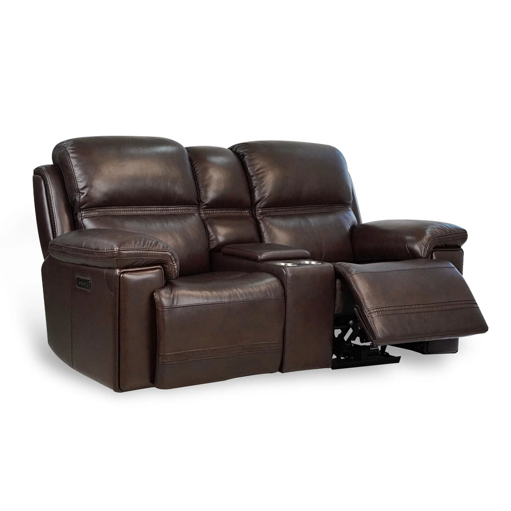 Top Grain Leather Power Reclining Loveseat with Console X2469