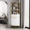 White Wooden Corner Bookshelf with 1 Drawer and 2 Doors T86519