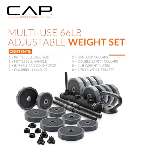 66 lb Adjustable Dumbbell, Barbell & Kettlebell Weight Set L9465
