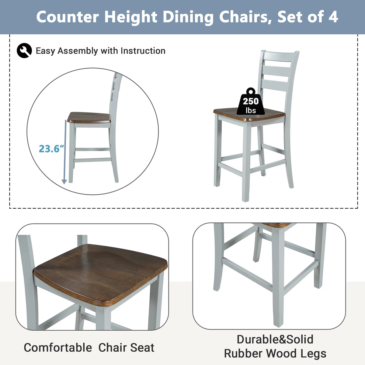 Wood 5-Piece Counter Height Dining Table Set with Rack and Drawers Y503502