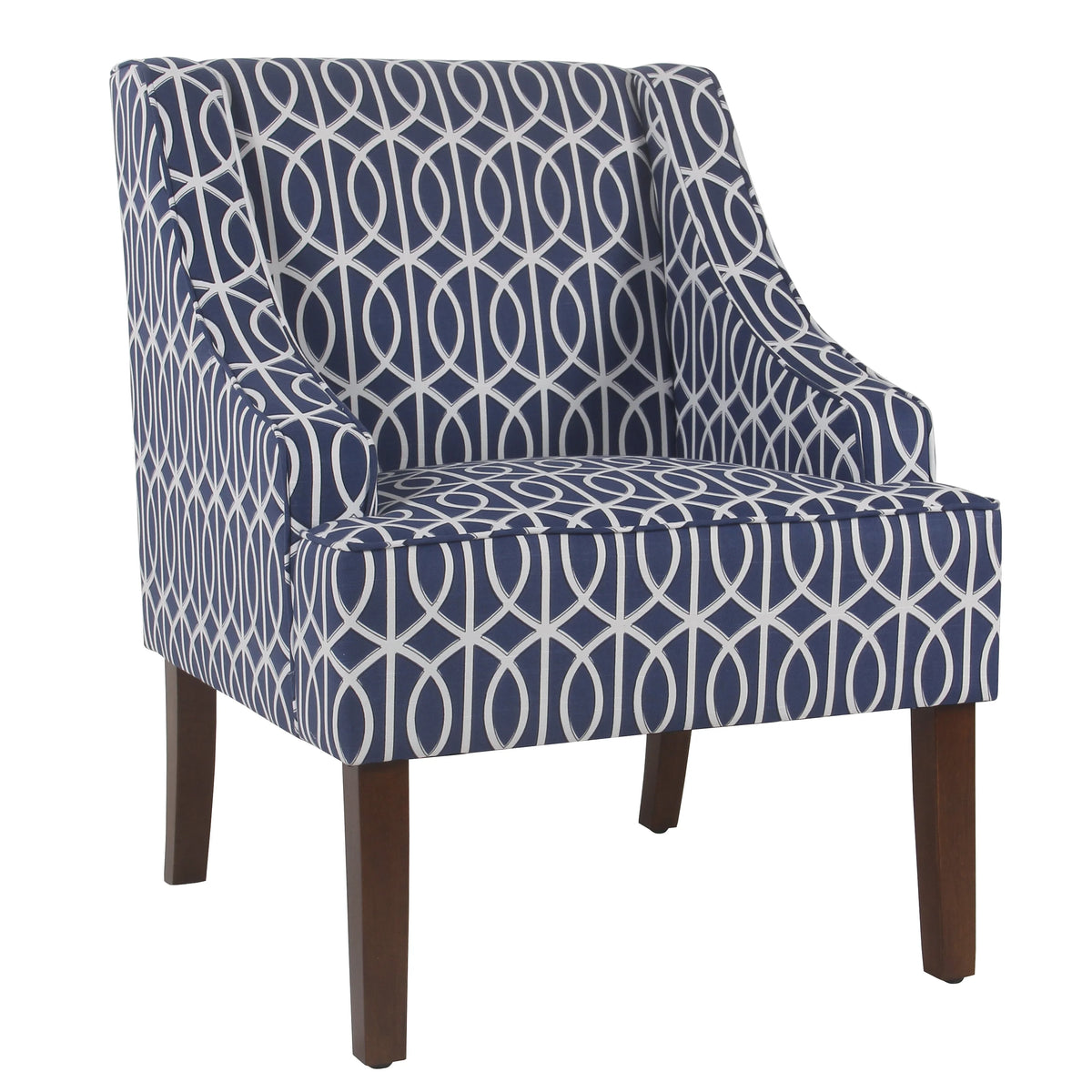 Cream and Blue Geometric Accent Armchair A583