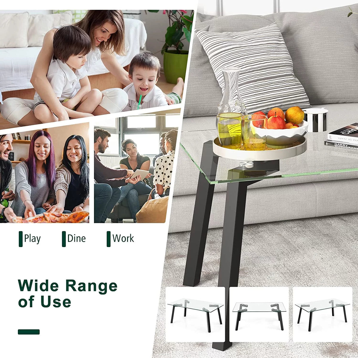 Tempered Glass Coffee Table with Metal Frame Q175987