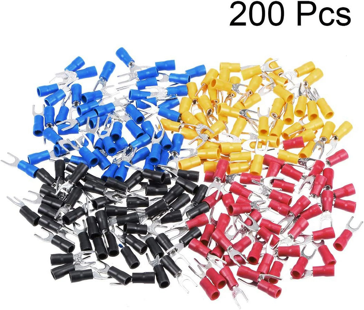 200Pcs Insulated Fork Spade Wire Connector Electrical Crimp Terminal 22-16AWG H287747