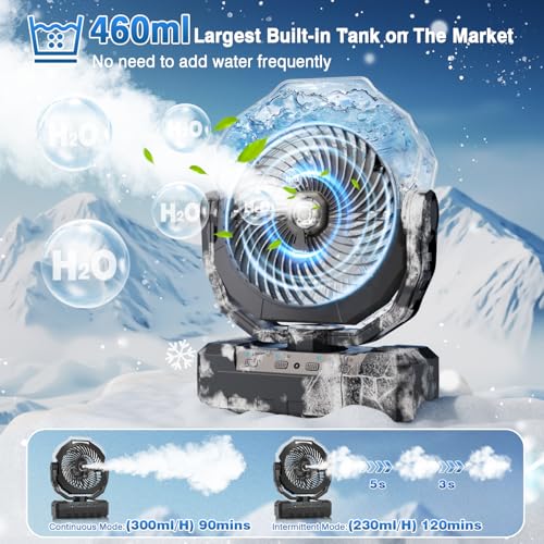 460ml Portable Misting Fan with 24000mAh Rechargeable Battery, Black S539