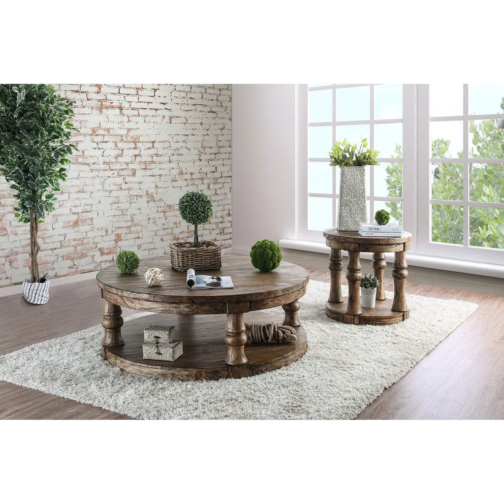Round Wooden End Table with Open Shelf Antique Oak O780284