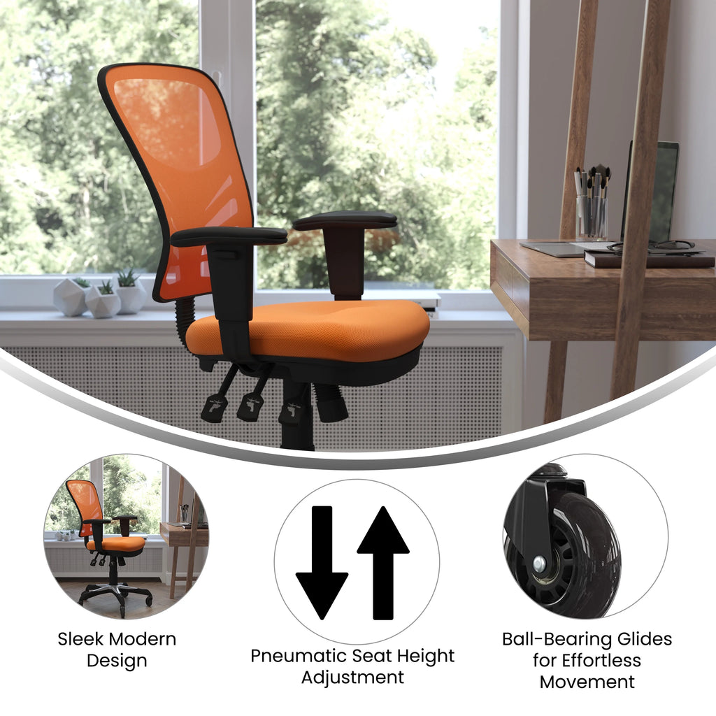 Orange Mesh Ergonomic Office Chair with Adjustable Arms E371