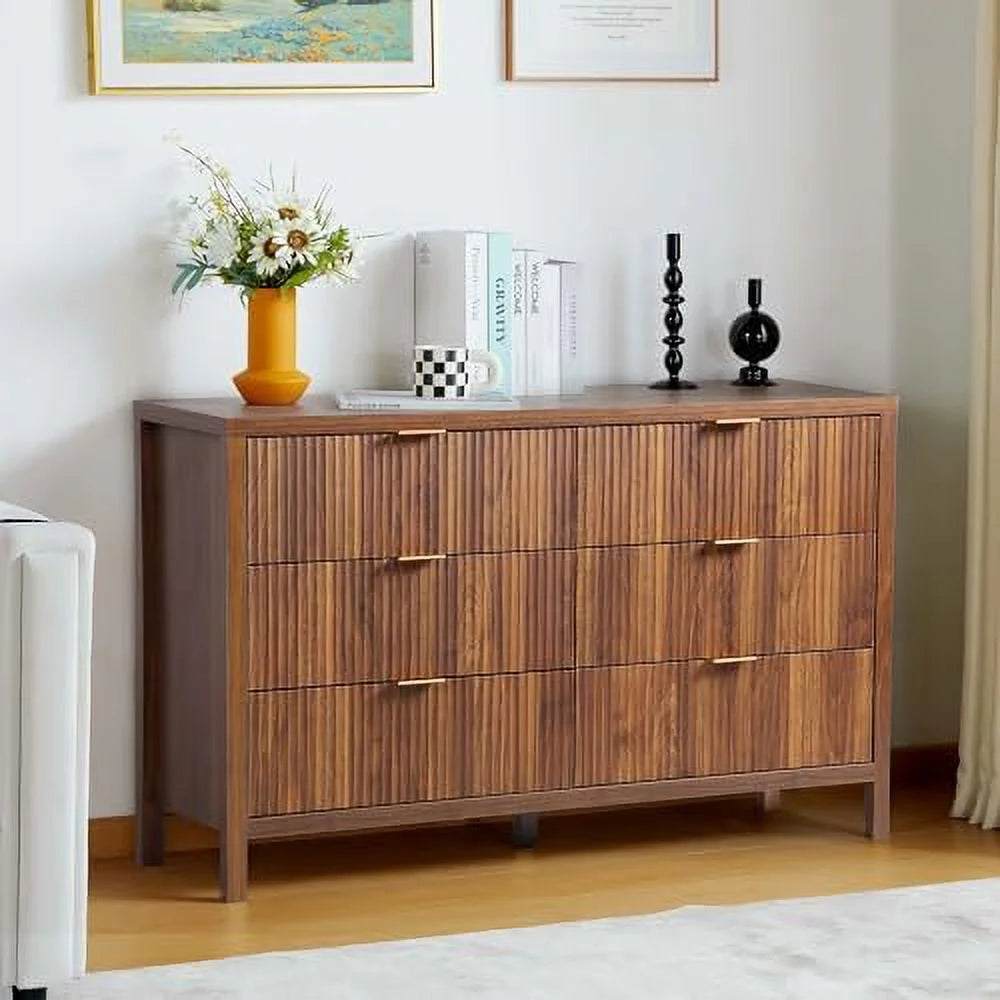 6 Drawer Double Dresser with Fluted Panel C66160