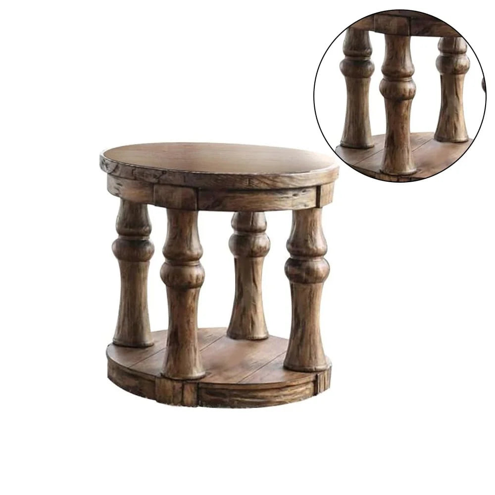 Round Wooden End Table with Open Shelf Antique Oak O780284