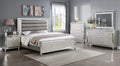 4pc Queen Size Upholstery LED Bed Dresser Mirror Nightstand Wooden Furniture Set C991